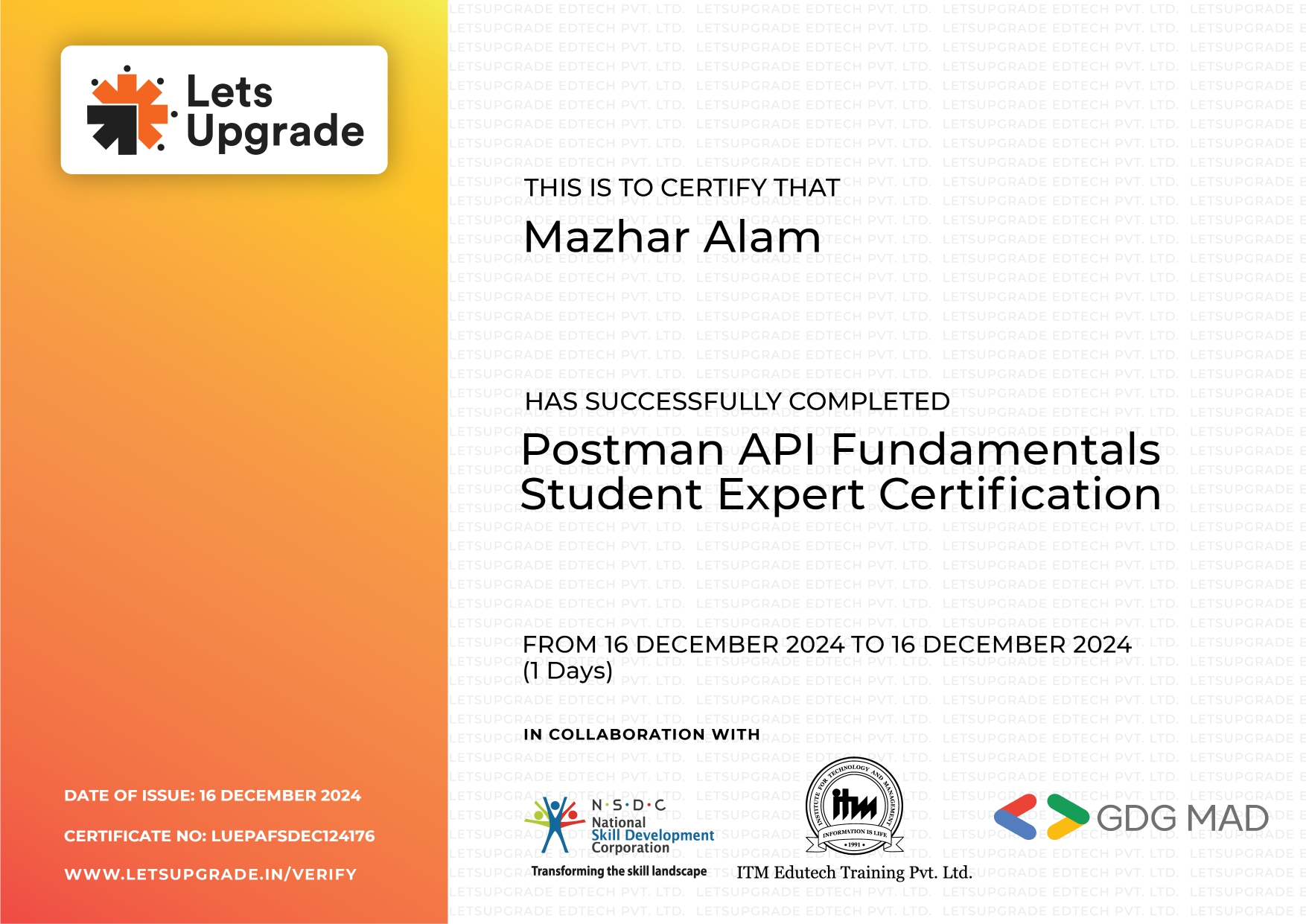 Postman API Certificate Image