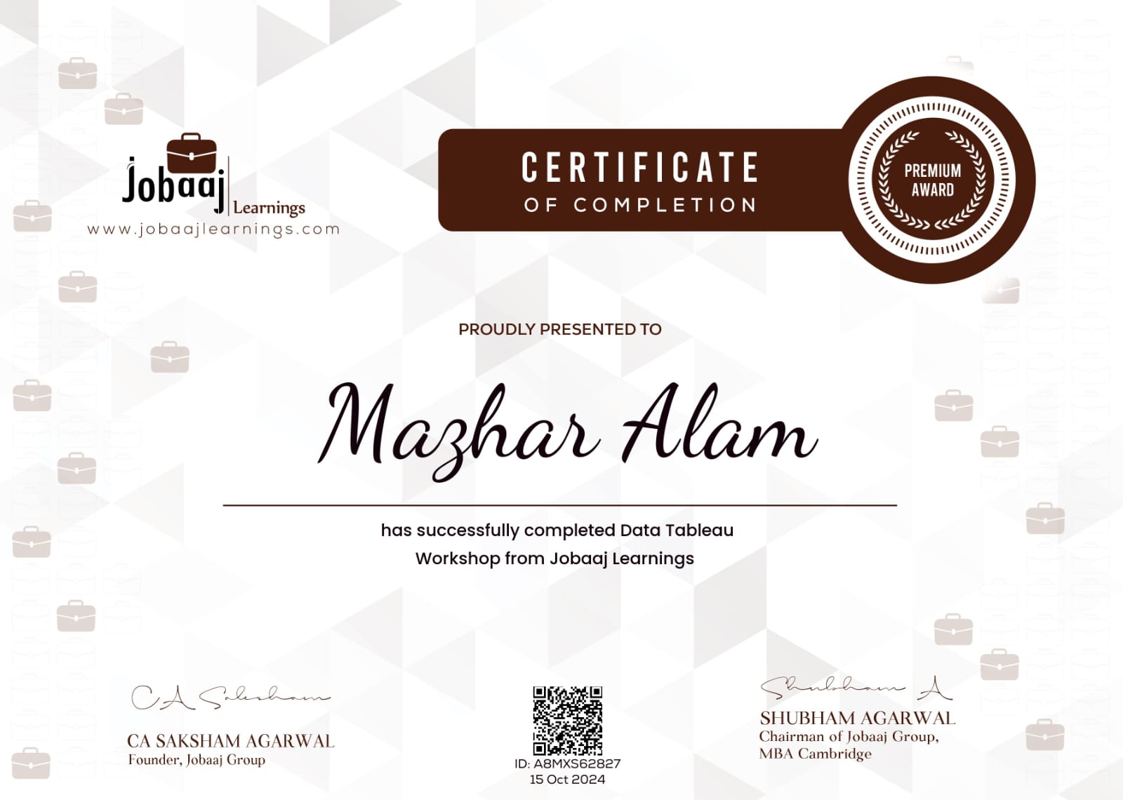 Data Tableau Certificate Image